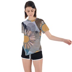 Boho Leaves Botanical Retro Vintage Asymmetrical Short Sleeve Sports T-shirt by Maspions