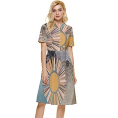 Boho Leaves Botanical Retro Vintage Button Top Knee Length Dress