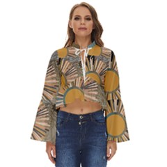 Boho Leaves Botanical Retro Vintage Boho Long Bell Sleeve Top by Maspions