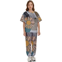 Boho Leaves Botanical Retro Vintage Kids  T-shirt And Pants Sports Set by Maspions