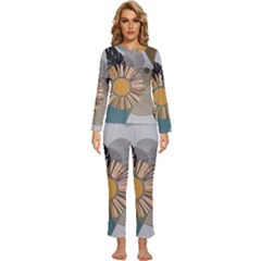 Boho Leaves Botanical Retro Vintage Womens  Long Sleeve Lightweight Pajamas Set