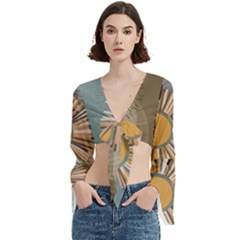 Boho Leaves Botanical Retro Vintage Trumpet Sleeve Cropped Top