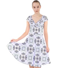 Background Pattern Retro Vintage Cap Sleeve Front Wrap Midi Dress