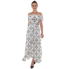 Background Pattern Retro Vintage Off Shoulder Open Front Chiffon Dress