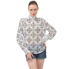 Background Pattern Retro Vintage High Neck Long Sleeve Chiffon Top