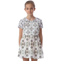 Background Pattern Retro Vintage Kids  Short Sleeve Pinafore Style Dress