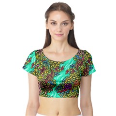 Background Leaves River Nature Short Sleeve Crop Top