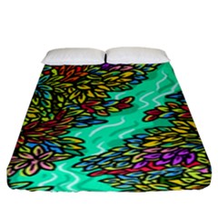 Background Leaves River Nature Fitted Sheet (king Size)