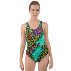 Background Leaves River Nature Cut-out Back One Piece Swimsuit