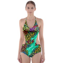 Background Leaves River Nature Cut-out One Piece Swimsuit