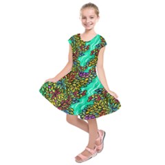 Background Leaves River Nature Kids  Short Sleeve Dress