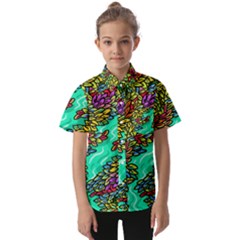 Background Leaves River Nature Kids  Short Sleeve Shirt by Maspions