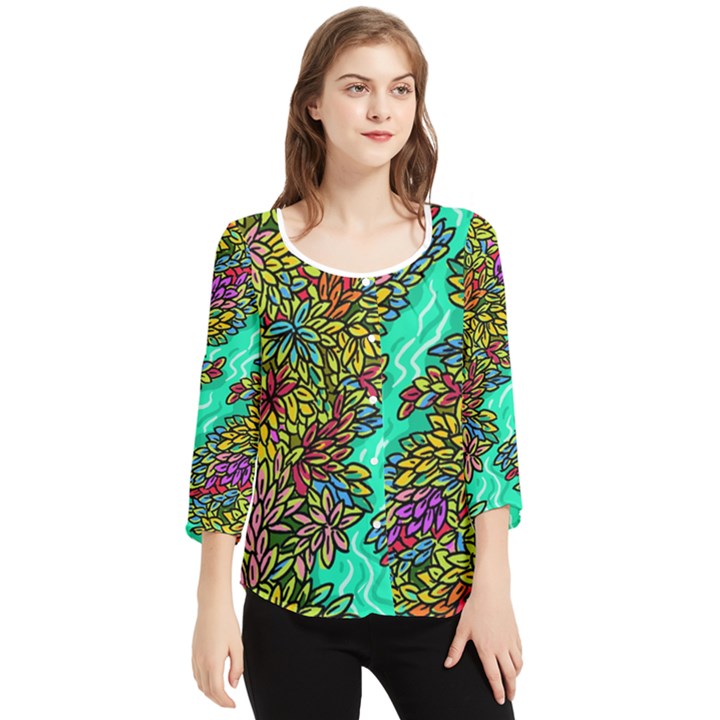 Background Leaves River Nature Chiffon Quarter Sleeve Blouse