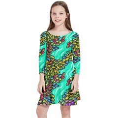 Background Leaves River Nature Kids  Quarter Sleeve Skater Dress by Maspions