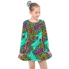 Background Leaves River Nature Kids  Long Sleeve Dress