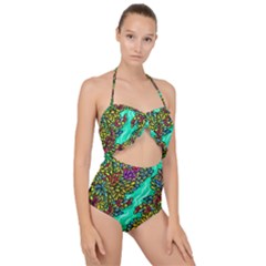 Background Leaves River Nature Scallop Top Cut Out Swimsuit