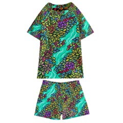 Background Leaves River Nature Kids  Swim T-shirt And Shorts Set