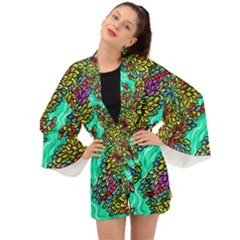 Background Leaves River Nature Long Sleeve Kimono