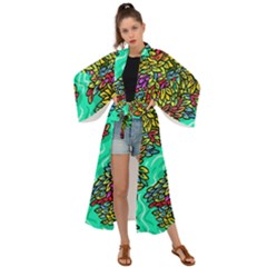 Background Leaves River Nature Maxi Kimono by Maspions