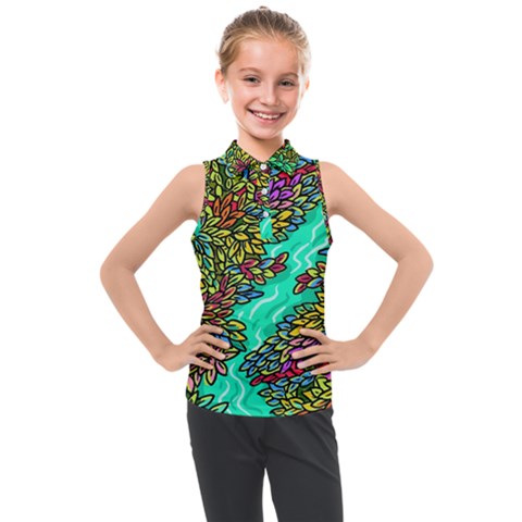 Background Leaves River Nature Kids  Sleeveless Polo T-shirt by Maspions