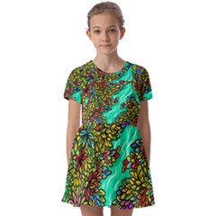 Background Leaves River Nature Kids  Short Sleeve Pinafore Style Dress by Maspions