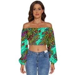 Background Leaves River Nature Long Sleeve Crinkled Weave Crop Top