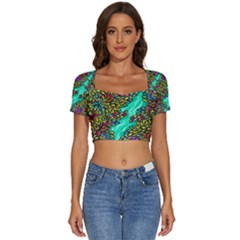 Background Leaves River Nature Short Sleeve Square Neckline Crop Top 