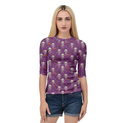 Skull Halloween Pattern Quarter Sleeve Raglan T-shirt by Maspions