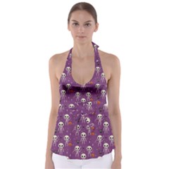 Skull Halloween Pattern Tie Back Tankini Top