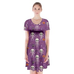 Skull Halloween Pattern Short Sleeve V-neck Flare Dress by Maspions