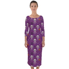 Skull Halloween Pattern Quarter Sleeve Midi Bodycon Dress by Maspions