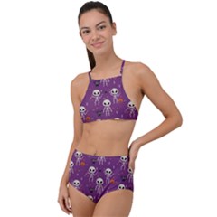 Skull Halloween Pattern Halter Tankini Set