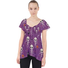 Skull Halloween Pattern Lace Front Dolly Top