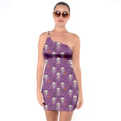 Skull Halloween Pattern One Shoulder Ring Trim Bodycon Dress by Maspions