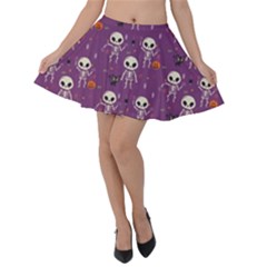 Skull Halloween Pattern Velvet Skater Skirt