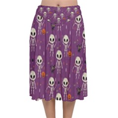 Skull Halloween Pattern Velvet Flared Midi Skirt