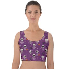 Skull Halloween Pattern Velvet Crop Top