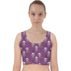 Skull Halloween Pattern Velvet Racer Back Crop Top