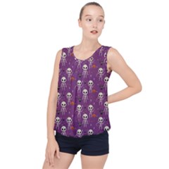 Skull Halloween Pattern Bubble Hem Chiffon Tank Top