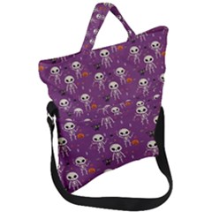 Skull Halloween Pattern Fold Over Handle Tote Bag by Maspions