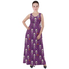 Skull Halloween Pattern Empire Waist Velour Maxi Dress