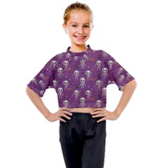 Skull Halloween Pattern Kids Mock Neck T-shirt