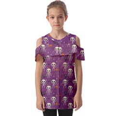 Skull Halloween Pattern Fold Over Open Sleeve Top by Maspions