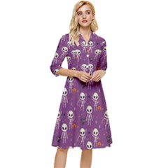 Skull Halloween Pattern Classy Knee Length Dress by Maspions