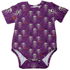 Skull Halloween Pattern Baby Short Sleeve Bodysuit by Maspions