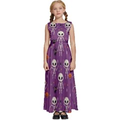 Skull Halloween Pattern Kids  Satin Sleeveless Maxi Dress