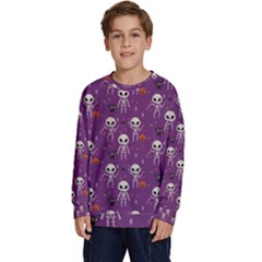 Skull Halloween Pattern Kids  Crewneck Sweatshirt by Maspions