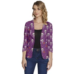 Skull Halloween Pattern Women s One-button 3/4 Sleeve Short Jacket