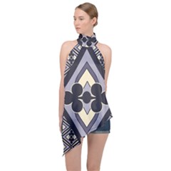 Pattern Design Scrapbooking Halter Asymmetric Satin Top