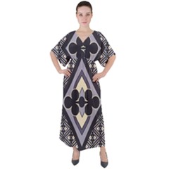 Pattern Design Scrapbooking V-neck Boho Style Maxi Dress